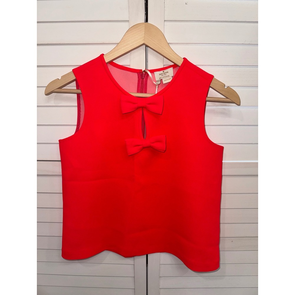 Kate Spade Sleeveless Bow Top Women Geranium Red Keyhole NJMU5699 Size 0